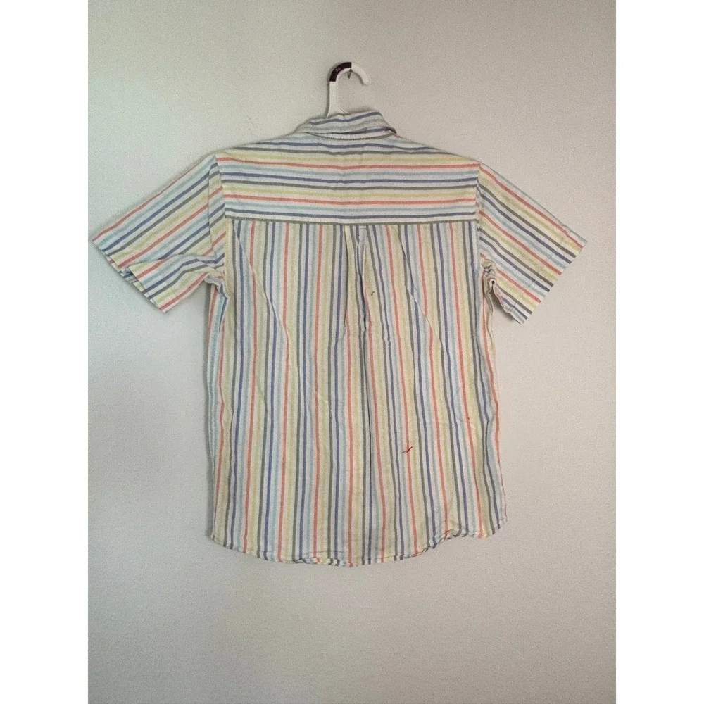 Old Navy Boys XL 14-16 Short Sleeve Button Down Shirt Multi Color Stripe Cotton